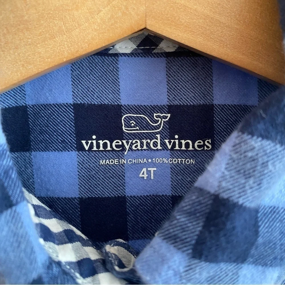 Vineyard Vine Blue Lighthouse Gingham Plaid Flannel Shirt Dress 4t